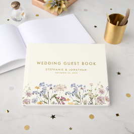 Livro De Visitas Casamento Dourado Colorido de Primavera Wildflower