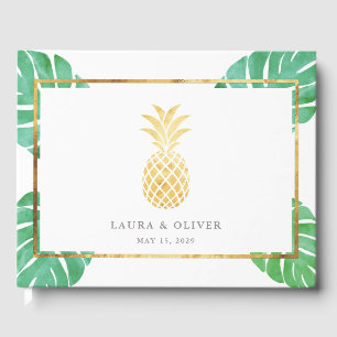 Livro De Visitas Casamento Dourado com abacaxi tropical