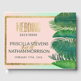Livro De Visitas Casamento Dourado com folhas tropicais Banana Leaf