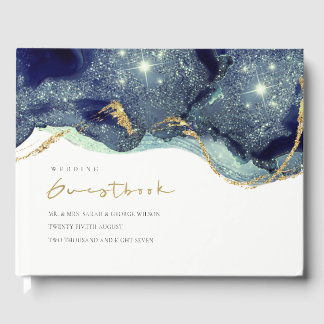 Livro De Visitas Casamento Dourado com Glitter do Marinho Fluid Ink