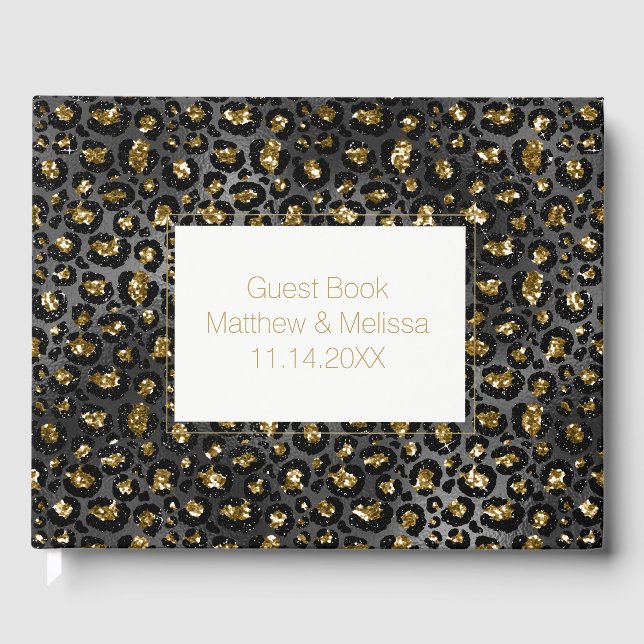 Livro De Visitas Casamento Dourado com Leopardo Negro (Frente)