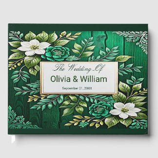 Livro De Visitas Casamento Dourado da Flor Rustic Emerald Green
