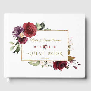 Livro De Visitas Casamento Dourado das Flores Real Burgundy