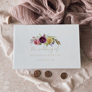 Livro De Visitas Casamento Dourado de Boho Tropical 