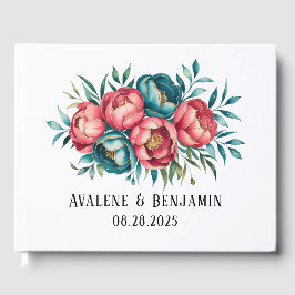 Livro De Visitas Casamento Dourado de Buquês de Coral e Terrenos