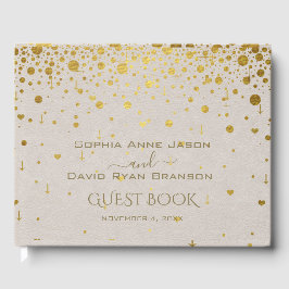 Livro De Visitas Casamento Dourado de Confetti com Couro Branco Ele