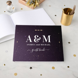Livro De Visitas Casamento Dourado de Lua Roxo Galaxy Celestial Sta