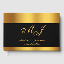Livro De Visitas Casamento Dourado de Monograma Preto de Luxo