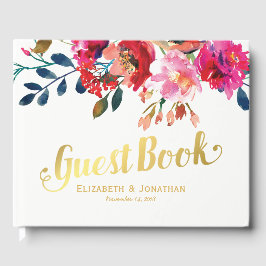 Livro De Visitas Casamento Dourado de Na moda de Aquarela Floral El