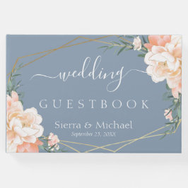 Livro De Visitas Casamento Dourado de Pêssego Floral Elegante