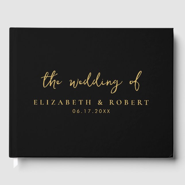 Livro De Visitas Casamento Dourado de Script Elegante Simples (Frente)