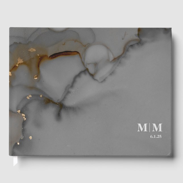 Livro De Visitas Casamento Dourado de Tinta de Álcool de Cinza Eleg (Frente)