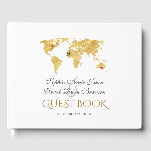 Livro De Visitas Casamento Dourado do Mapa Mundial de Destino Elega