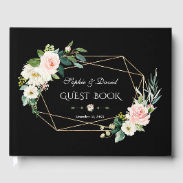 Livro De Visitas Casamento Dourado do Quadro Negro Romântico Flores
