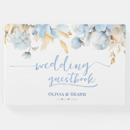 Livro De Visitas Casamento Dourado Dusty Blue Floral 2