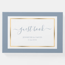 Livro De Visitas Casamento Dourado e Azul com Script Elegante