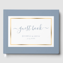 Livro De Visitas Casamento Dourado e Azul com Script Elegante