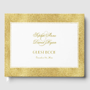 Livro De Visitas Casamento Dourado e Branco Elegante