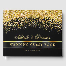 Livro De Visitas Casamento Dourado e negro com brilho