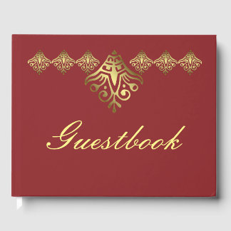 Livro De Visitas Casamento Dourado e Vermelho Elegante