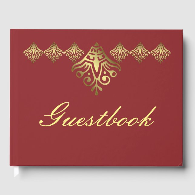 Livro De Visitas Casamento Dourado e Vermelho Elegante (Frente)