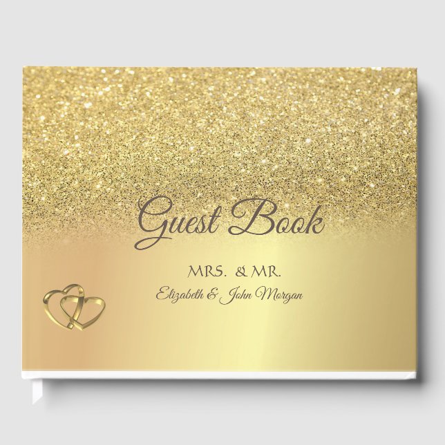Livro De Visitas Casamento Dourado Elegante Bokeh Hearding (Frente)