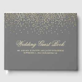 Livro De Visitas Casamento Dourado Elegante de Pontos de Confetti