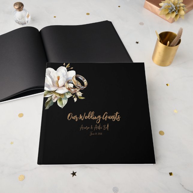 Livro De Visitas Casamento Dourado Elegante e Negra (Frente aberta)