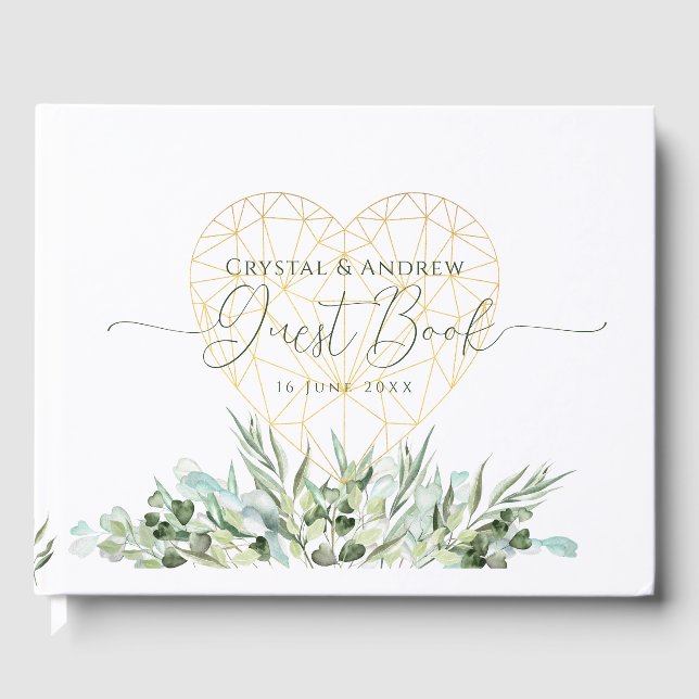 Livro De Visitas Casamento Dourado Elegante Folhas de Eucalyptus (Frente)