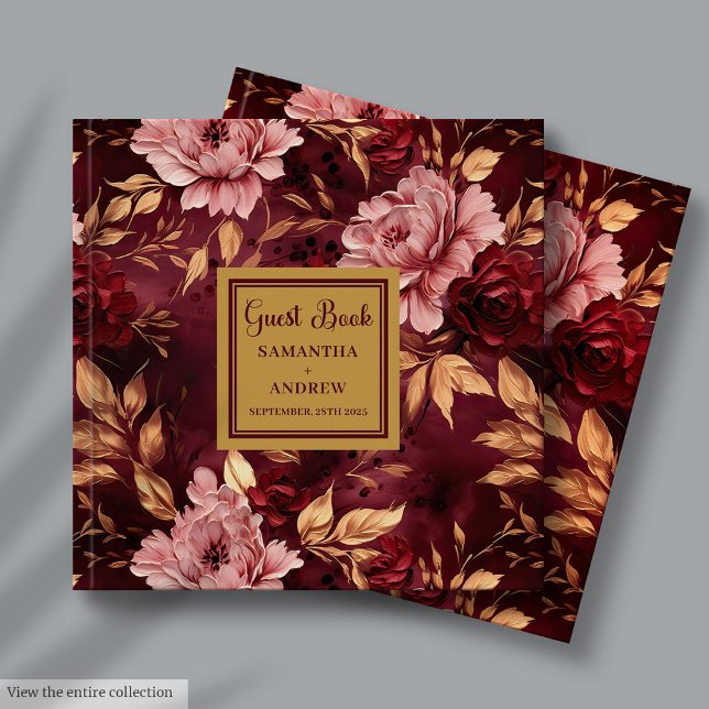 Livro De Visitas Casamento Dourado Floral Elegante Blush Burgundy (Elegant Blush Burgundy Gold Floral Wedding Guest Book)