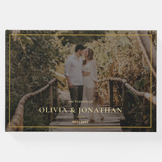 Livro De Visitas Casamento Dourado Mínimo de Foto Personalizado (Frente)