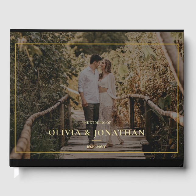 Livro De Visitas Casamento Dourado Mínimo de Foto Personalizado (Frente)
