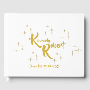 Livro De Visitas Casamento Dourado Mínimo Moderno Branco e Amarelo