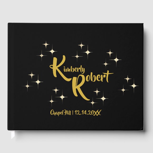 Livro De Visitas Casamento Dourado Mínimo Moderno Preto e Amarelo (Frente)