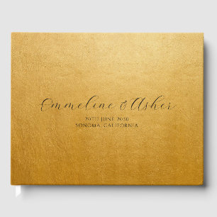 Livro De Visitas Casamento Dourado Personalizado de Serif de Script