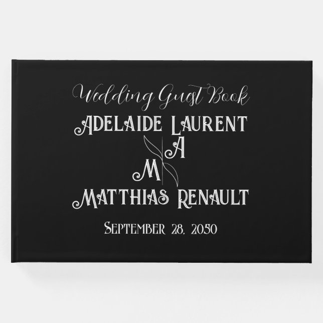 Livro De Visitas Casamento Dourado, , preto e branco Elegante moder (Frente)