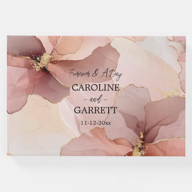 Livro De Visitas Casamento Dourado Romântico Blush Rosa (Frente)