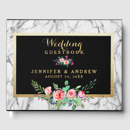 Livro De Visitas Casamento Dourado Rosa-Rosa--Chic Marble Elegante
