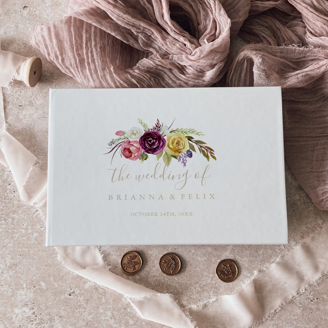 Livro De Visitas Casamento Dourado Tropical Boho (Criador carregado)