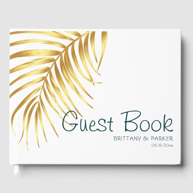 Livro De Visitas Casamento Dourado tropical personalizado (Frente)