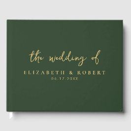 Livro De Visitas Casamento Dourado Verde com Script Elegante Simple
