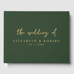 Livro De Visitas Casamento Dourado Verde com Script Elegante Simple