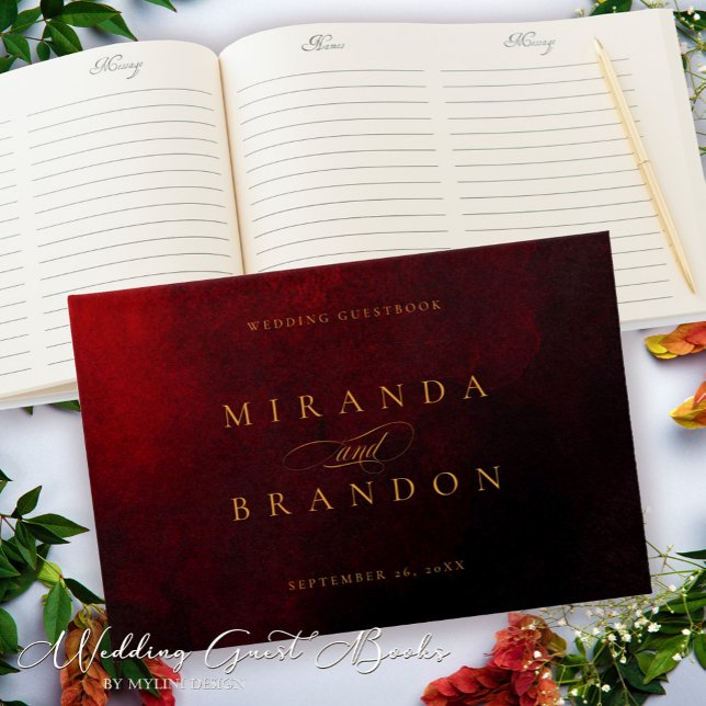 Livro De Visitas Casamento Dourado Vermelho Vermelho Elegante Moder (Criador carregado)