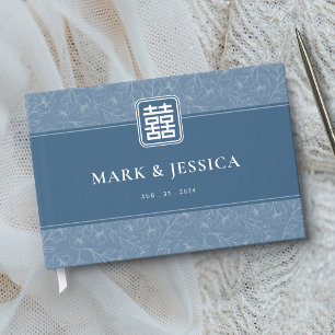 Livro De Visitas Casamento Dupla Felicidade Azul Cinzento Chinês