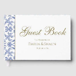 Livro De Visitas Casamento Dusty Blue White e Dourado Estilo Vintag