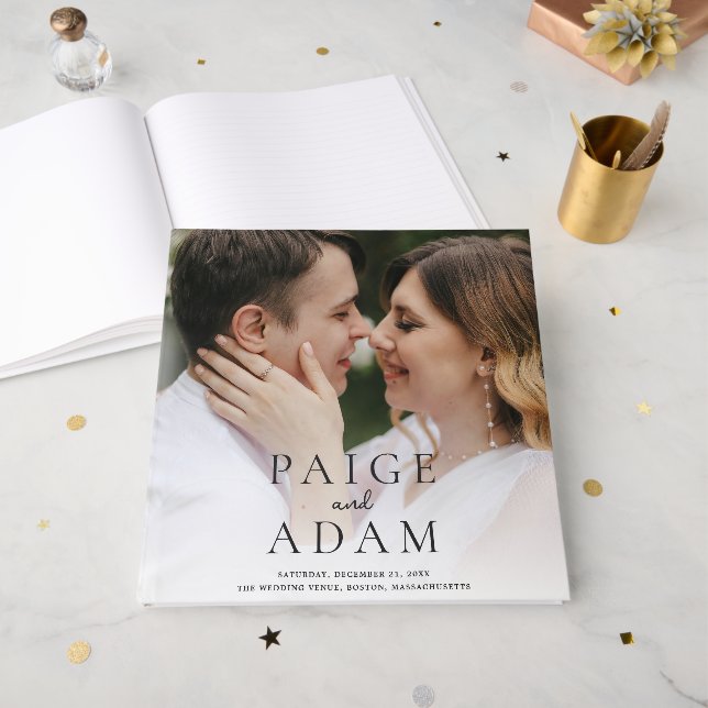 Livro De Visitas Casamento Editorial de Foto Moderna (Frente aberta)