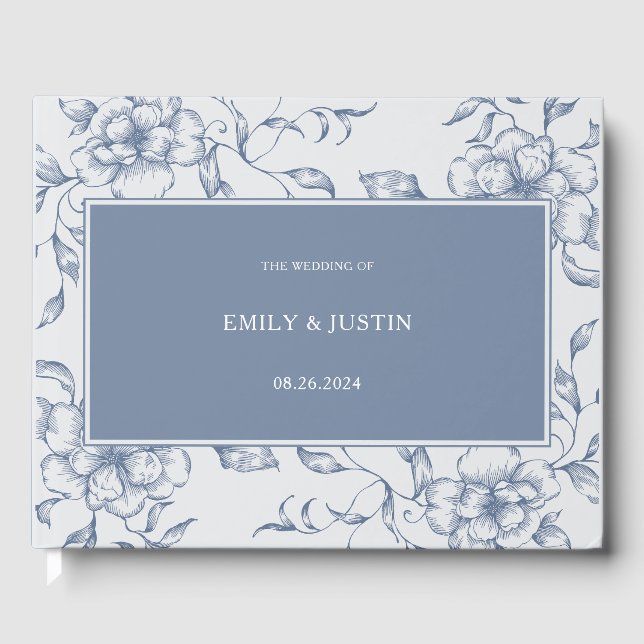 Livro De Visitas Casamento Elegante Azul-Dusty Floral (Frente)