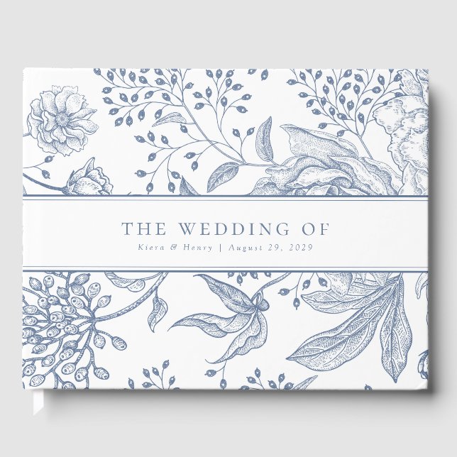 Livro De Visitas Casamento Elegante Azul-Periwinkle Floral (Frente)