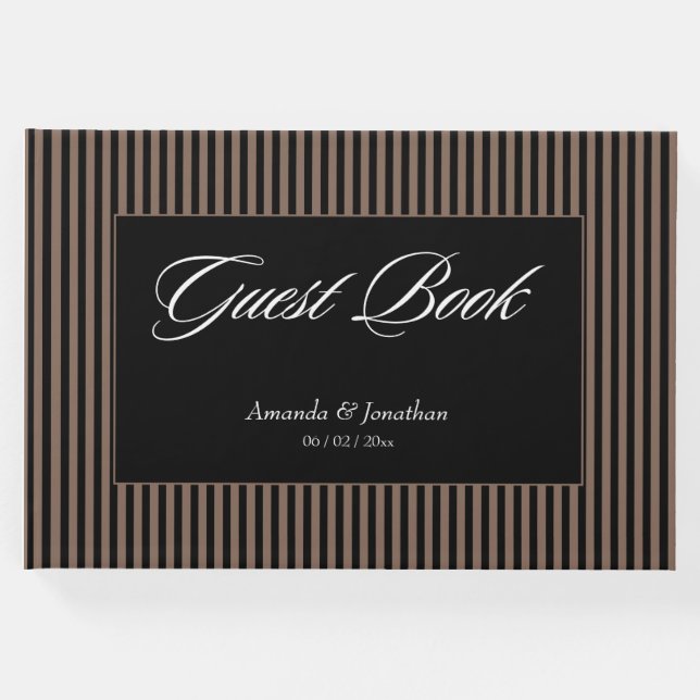 Livro De Visitas Casamento Elegante Black and Brown Stripes (Frente)