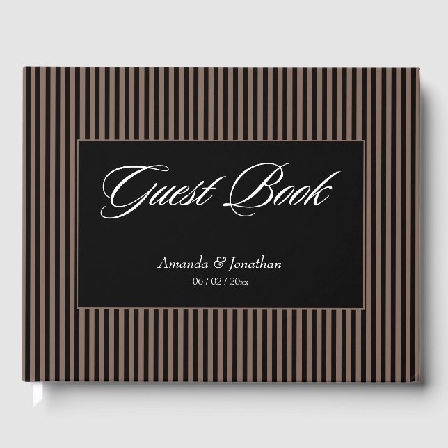 Livro De Visitas Casamento Elegante Black and Brown Stripes (Frente)